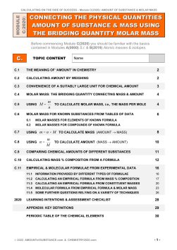 C2020: AMOUNT Of SUBSTANCE, MASS, MOLAR MASS & EMPIRICAL FORMULA - N = M/M